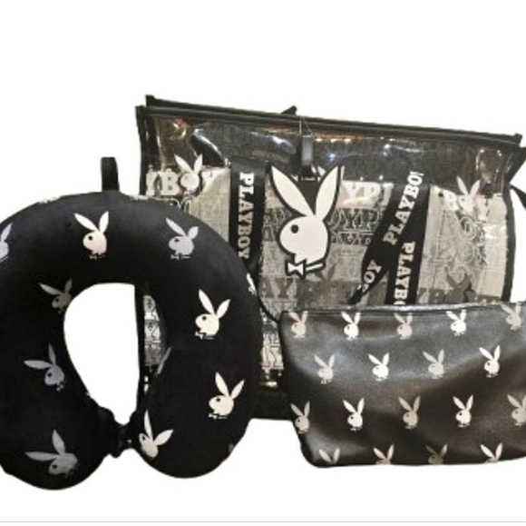 🔹️Playboy 🔹️4-PC black Signature Logo Transparent Tote Travel Set - Picture 1 of 6